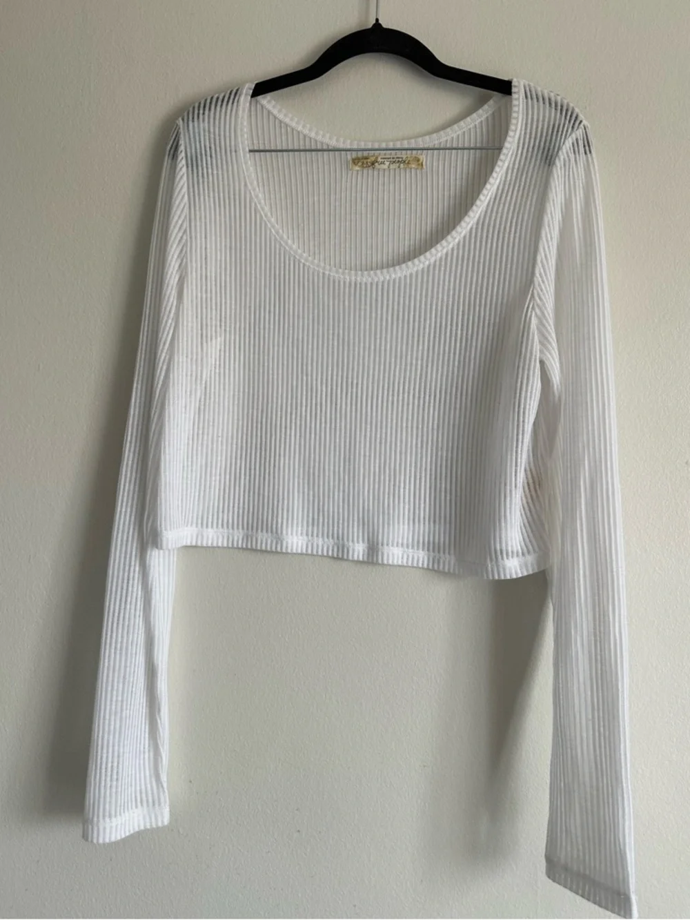 Free People White Ribbed Long Sleeve